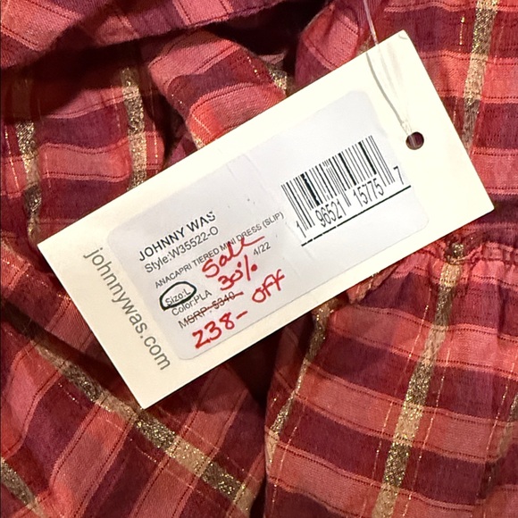 Johnny Was NWT Burgundy Maroon Anacapri Tiered Cotton Mini Dress RARE plaid - Picture 9 of 10